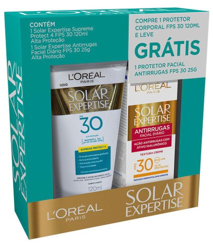 KIT PROTETOR SOLAR CORPORAL SOLAR EXPERTISE FPS30 120ML + PROTETOR SOLAR FACIAL ANTIRRUGAS FPS30 25G