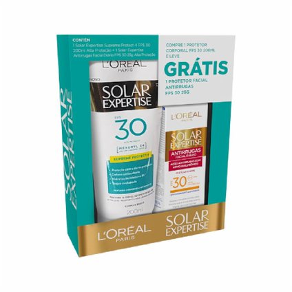 KIT PROTETOR SOLAR CORPORAL SOLAR EXPERTISE FPS 30 200ML + PROTETOR FACIAL ANTIRRUGAS FPS 30 25G