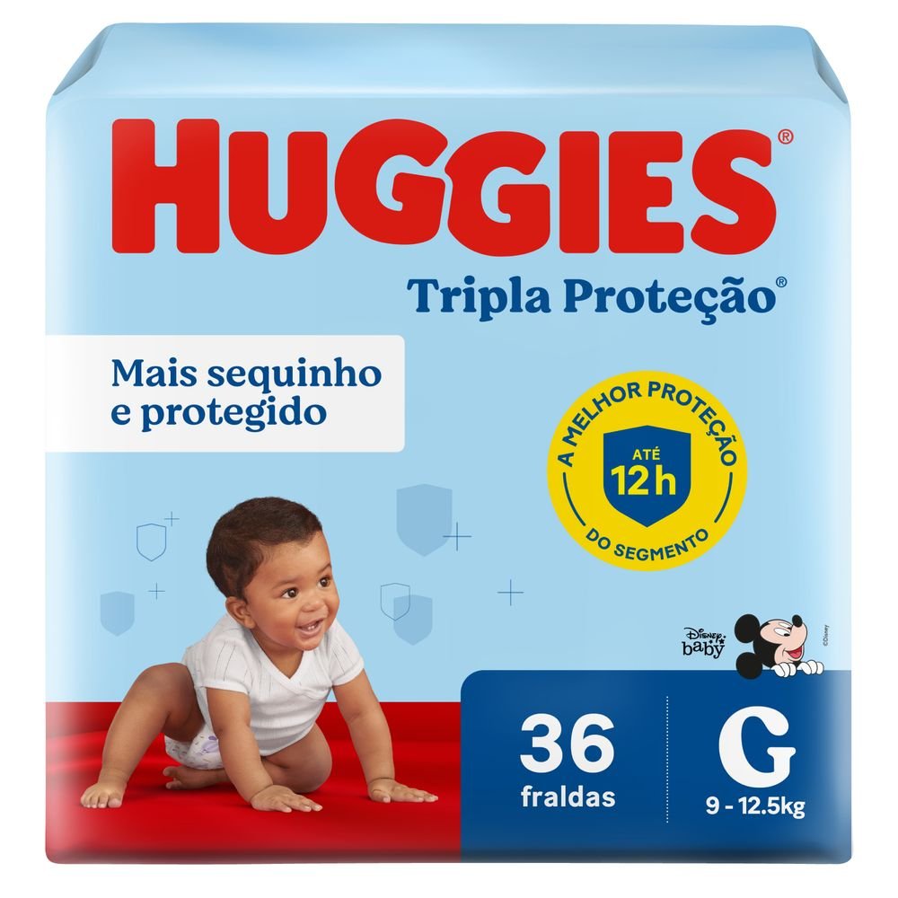 FRALDA HUGGIES TRIPLA PROTECAO MEGA G COM 36 UNIDADES