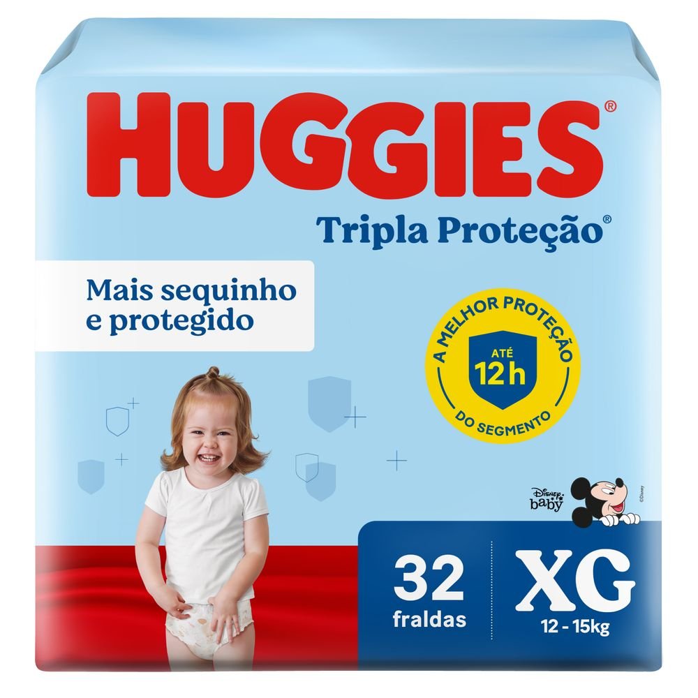 FRALDA HUGGIES TRIPLA PROTECAO MEGA XG COM 32 UNIDADES