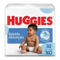 Fralda Huggies Rápida Absorção Mega Xg Com 32 Unidades