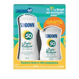 KIT PROTETOR SOLAR SUNDOWN PRAIA E PISCINA FPS50 200ML GANHE PROTETOR SOLAR SUNDOWN FPS50 100ML