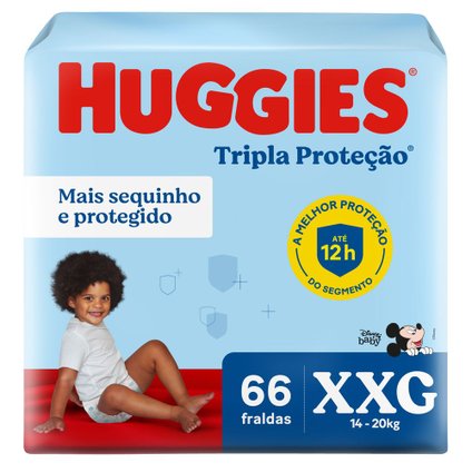 FRALDA HUGGIES TRIPLA PROTEÇÃO HIPER XXG - 66 FRALDAS