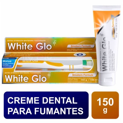 CREME DENTAL WHITE GLO PARA FUMANTES 150G + ESCOVA DENTAL