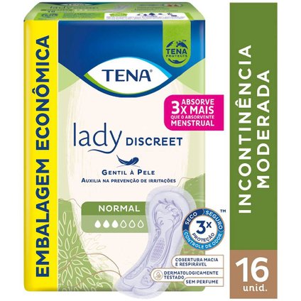 ABSORVENTE PARA INCONTINÊNCIA URINÁRIA TENA LADY DISCREET NORMAL 16 UNIDADES