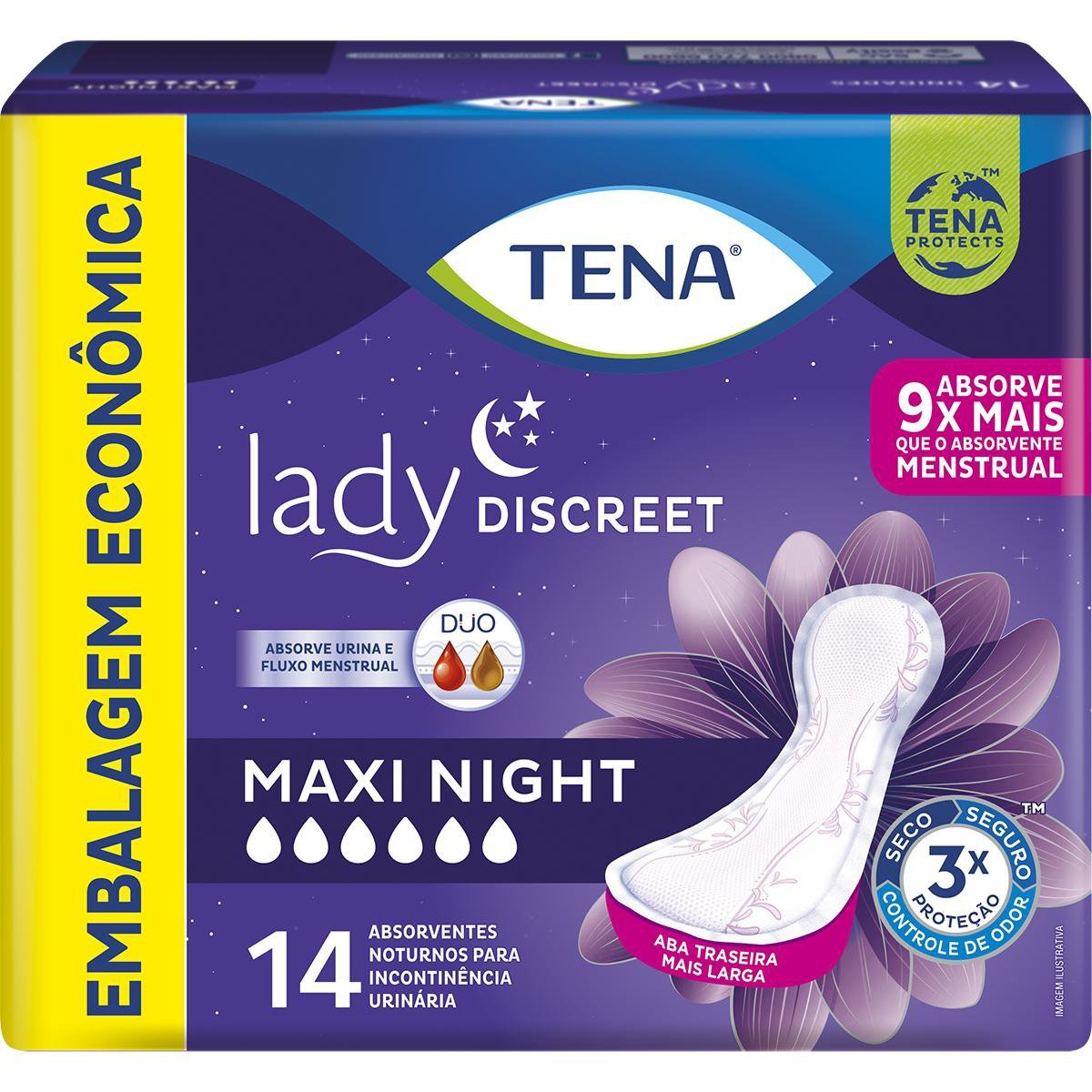Absorvente Noturno Para Incontinência Urinária Tena Lady Discreet Maxi Night 14 Unidades