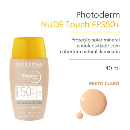 PROTETOR SOLAR FACIAL BIODERMA PHOTODERM NUDE TOUCH MINERAL FPS 50+ COR 1.0 40ML