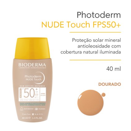 PROTETOR SOLAR FACIAL BIODERMA PHOTODERM NUDE TOUCH MINERAL FPS 50+ COR 3.0 40ML