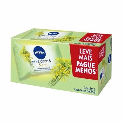 KIT SABONETE EM BARRA NIVEA  HIDRATANTE ERVA DOCE PROMO 6 UNIDADES 85G CADA