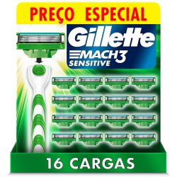 Carga Para Aparelho De Barbear Gillette Mach3 Sensitive Com 16 Unidades