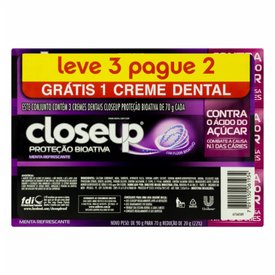 CREME DENTAL CLOSEUP PROTEÇÃO BIOATIVA CONTRA O ÁCIDO DO AÇÚCAR LEVE 3 PAGUE 2 70G