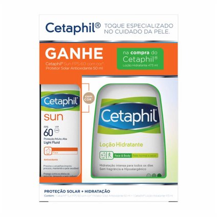 KIT CETAPHIL LOÇÃO HIDRATANTE 473ML + PROTETOR SOLAR SUN LIGHT FLUID FPS 60 COM COR 50ML GRÁTIS