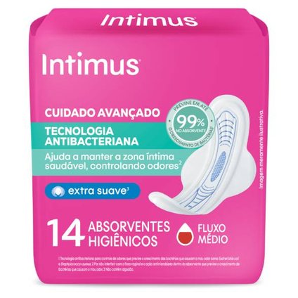 ABSORVENTE INTIMUS TECNOLOGIA ANTIBACTERIANA COM ABAS - 14 UNIDADES