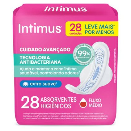 ABSORVENTE INTIMUS TECNOLOGIA ANTIBACTERIANA COM ABAS 28 UNIDADES