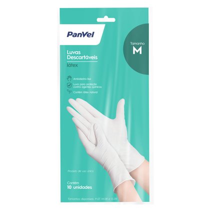 LUVA DE LÁTEX PANVEL TAMANHO M COM 10 UNIDADES