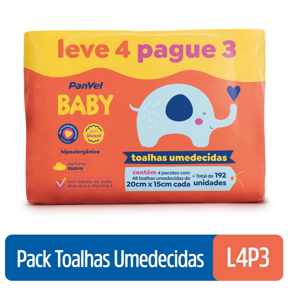 LENÇOS UMEDECIDOS PANVEL BABY LEVE 4 PAGUE 3 COM 48 UNIDADES CADA