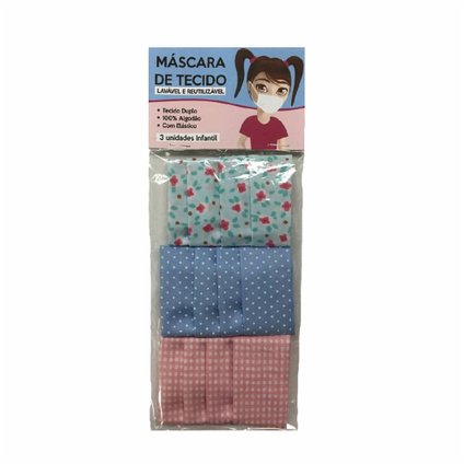MASCARA COM PREGA INFANTIL ESTAMPADA TECIDO 100% ALGODÃO 3 UNIDADES