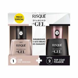 Kit Risqué Diamond Gel Esmalte Noz Moscada + Top Coat Fixador 9,5ml Cada