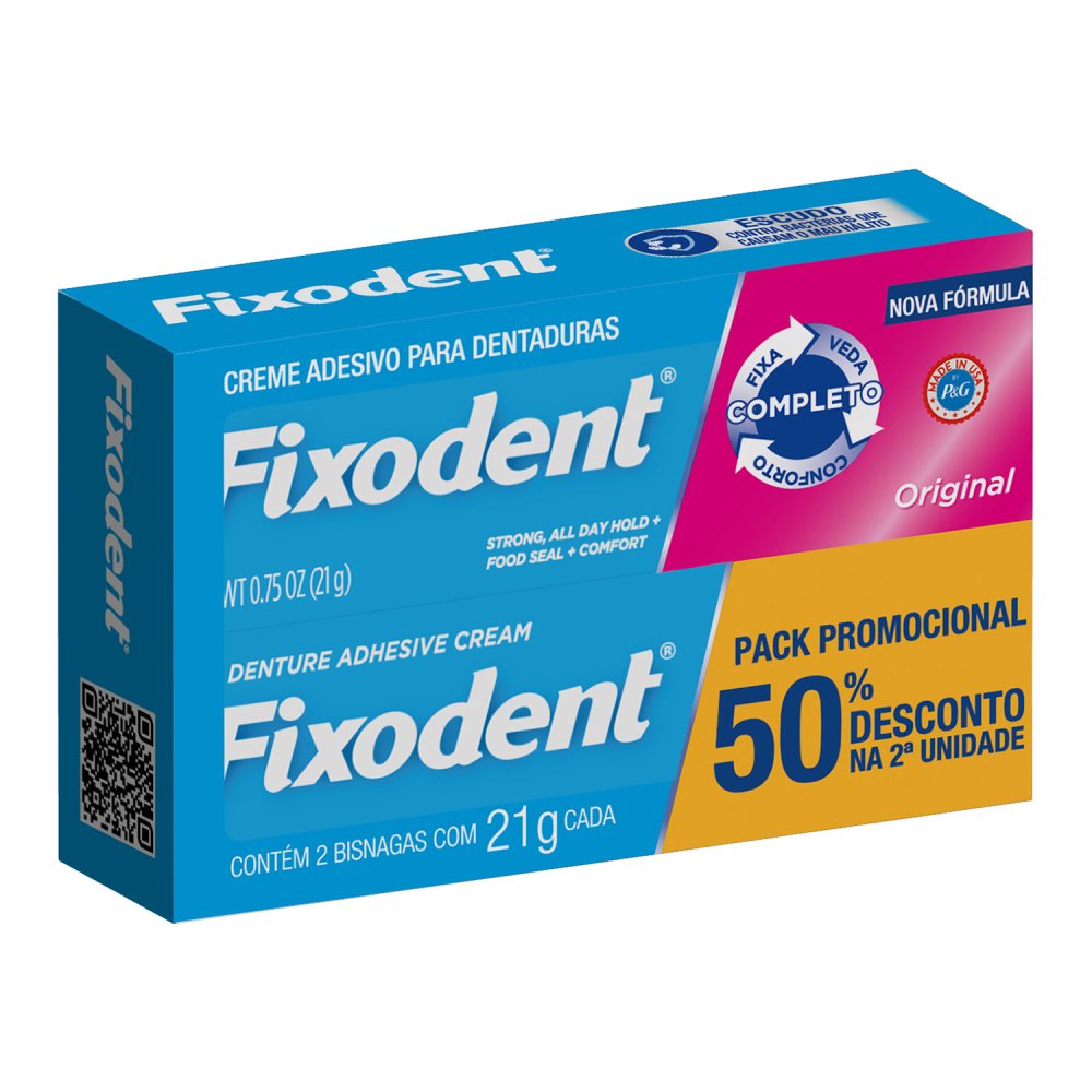 Fixador De Dentadura Fixodent Original 21g + 2ª Unidade Com 50% De Desconto