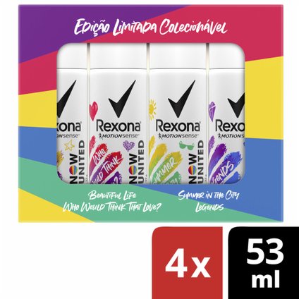 KIT DESODORANTE AEROSOL REXONA NOW UNITED EDIÇÃO LIMITADA 1 COM 4 UNIDADES 53ML CADA
