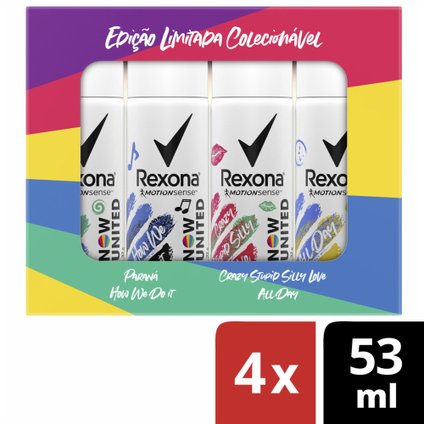 KIT DESODORANTE AEROSOL REXONA NOW UNITED EDIÇÃO LIMITADA 2 COM 4 UNIDADES 53ML CADA