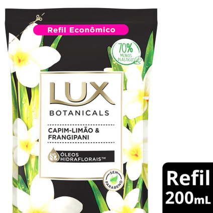 SABONETE LÍQUIDO LUX BOTANICALS CAPIM-LIMÃO  FRANGIPANI 200ML - REFIL