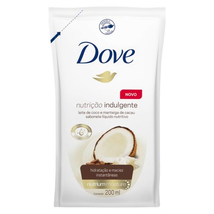 SABONETE LÍQUIDO DOVE NUTRIÇÃO INDULGENTE LEITE DE COCO  MANTEIGA DE CACAU REFIL 200ML