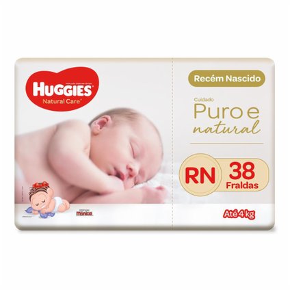 FRALDA HUGGIES PURO E NATURAL MEGA RECÉM NASCIDO COM 38 UNIDADES