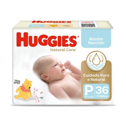 FRALDA HUGGIES PURO E NATURAL MEGA P COM 36 UNIDADES