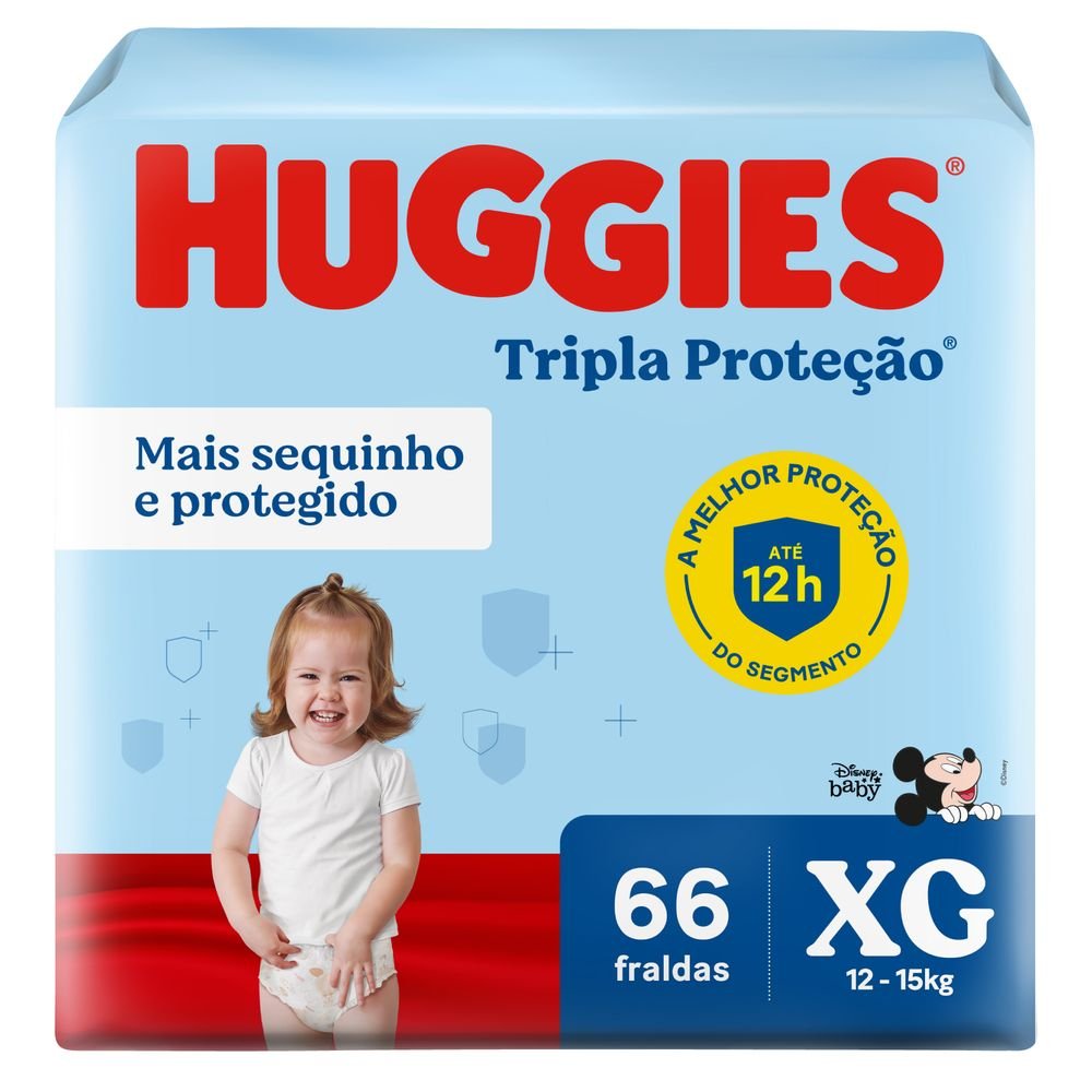 FRALDA HUGGIES TRIPLA PROTEÇÃO HIPER XG COM 66 UNIDADES