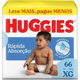 FRALDA HUGGIES RÁPIDA ABSORÇÃO HIPER XG COM 66 UNIDADES