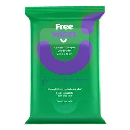 LENÇO UMEDECIDO ANTISSÉPTICO FREE WIPES COM 20 UNIDADES