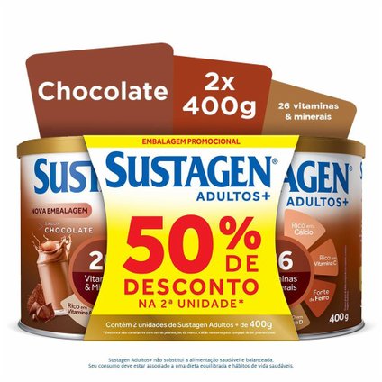 KIT COMPLEMENTO ALIMENTAR SUSTAGEN ADULTOS+ SABOR CHOCOLATE LATA 2X400G