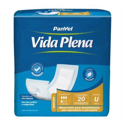 ABSORVENTE PARA INCON PANVEL VIDA PLENA COM FITA ADESIVA COM 20 UNIDADES