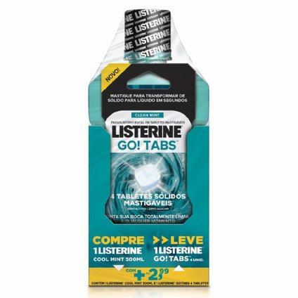 ENXAGUATORIO BUCAL LISTERINE COOL MINT 500ML + GO! TABS C/4 CANGURU