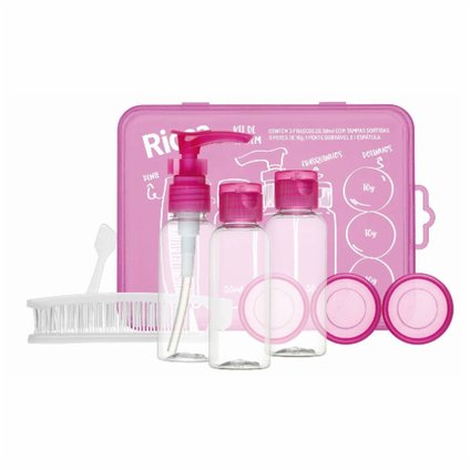 KIT VIAGEM RICCA 3 FRASCOS 30ML +3 POTE 10G + PENTE DOBRAVEL + ESPATULA