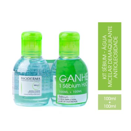 KIT BIODERMA SÉBIUM H2O ÁGUA MICELAR DERMATOLÓGICA FORTALECEDORA  HIDRATANTE 100ML + 100ML GRÁTIS