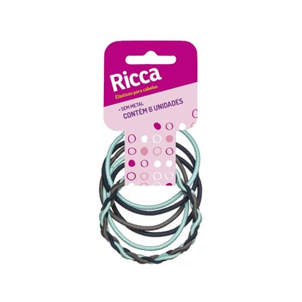 ELÁSTICO DE CABELO RICCA 2MM TRANÇADO CINZA AZUL 6 UNIDADES