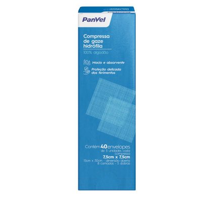 COMPRESSA DE GAZE PANVEL 7,5X7,5CM 40 ENVELOPES - 5 UNIDADES CADA