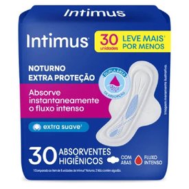 ABSORVENTE EXTERNO INTIMUS NOTURNO COBERTURA EXTRA SUAVE COM ABAS - 30 UNIDADES
