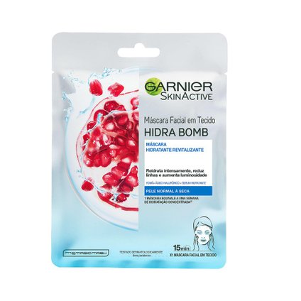 MÁSCARA FACIAL EM TECIDO GARNIER HIDRA BOMB ROMÃ REVITALIZANTE 32G