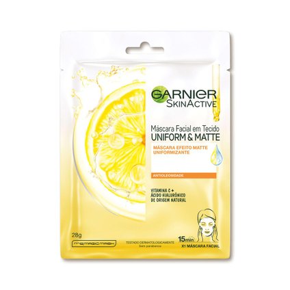 MÁSCARA FACIAL EM TECIDO GARNIER UNIFORM & MATTE VITAMINA C 28G