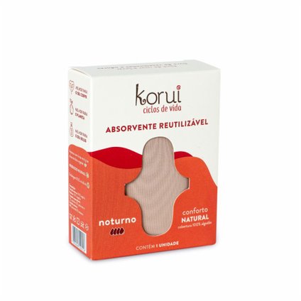 ABSORVENTE REUTILIZÁVEL KORUI NOTURNO COBERTURA NATURAL COM ABAS COR BEGE