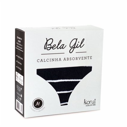 CALCINHA ABSORVENTE BELA GIL COR PRETA E BRANCA TAMANHO M