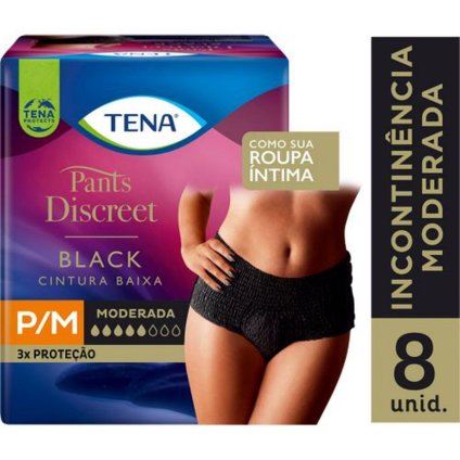 ROUPA ÍNTIMA TENA PANTS DISCREET PRETA P/M 8 UNIDADES