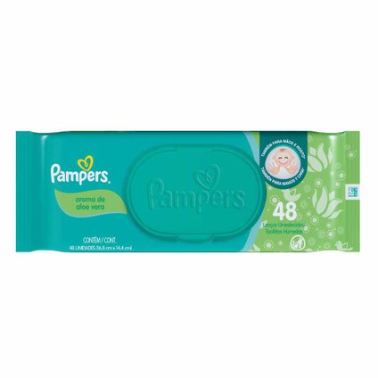 LENÇOS UMEDECIDOS PAMPERS ALOE VERA COM 48 UNIDADES