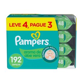 LENÇOS UMEDECIDOS PAMPERS ALOE VERA LEVE 4 PAGUE 3 COM 48 UNIDADES