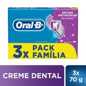 KIT CREME DENTAL ORAL-B ESCUDO ANTIAÇÚCAR COM FLÚOR 70G 3 UNIDADES