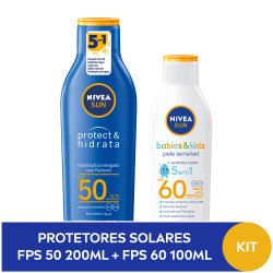 Kit Protetor  Solar Nivea Fps50 200ml Grátis Protetor Solar Nivea Kids Sensitive Fps60 100ml