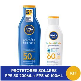 KIT PROTETOR SOLAR NIVEA FPS50 200ML GRÁTIS PROTETOR SOLAR NIVEA KIDS SENSITIVE FPS60 100ML